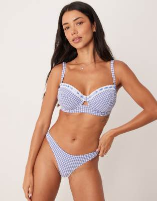 Peek & Beau Gingham Print Underwire Bikini Top In Blue