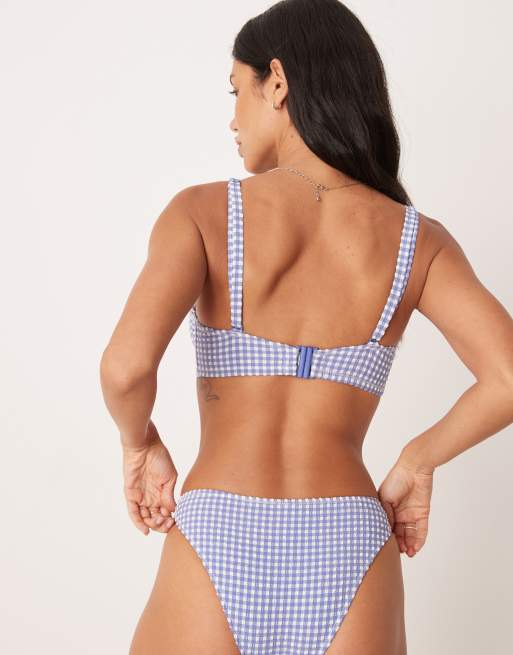 Peek & Beau gingham print underwire bikini top in blue, 3 of 4