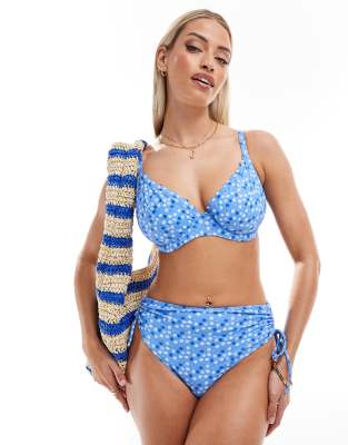 Peek & Beau - Größere Brust - Bikinihose mit Blumenmuster in Blau