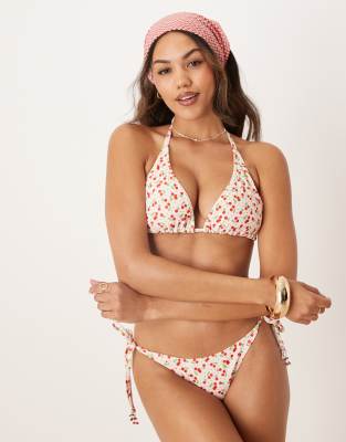 Peek & Beau - Größere Brust - Triangel-Bikinioberteil in Rosa mit Kirschprint