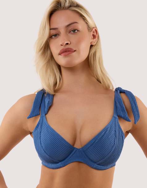 Peek & Beau Hattie blue crinkle underwired bikini top in blue - view 1
