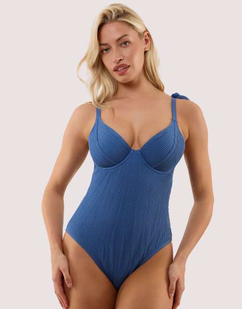 Peek & Beau Hattie blue crinkle underwired swimsuit in blue - view 1