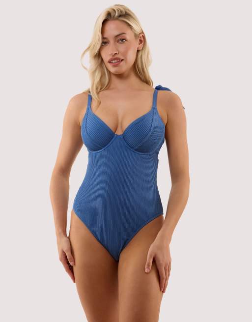 Peek & Beau Hattie blue crinkle underwired swimsuit in blue, 4 of 4
