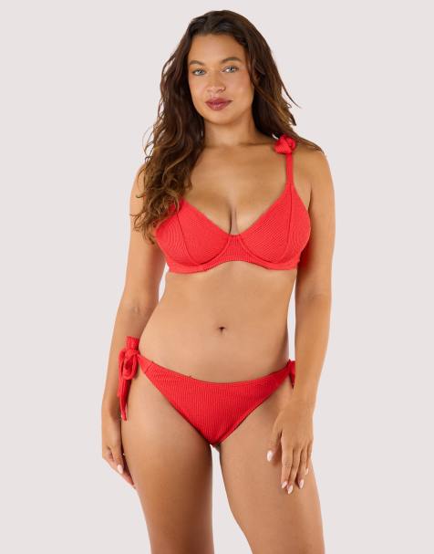 Peek & Beau Hattie crinkle underwired bikini top in red