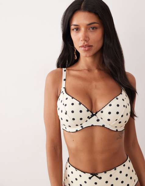 Peek & Beau - Haut de bikini à pois à armatures et bordures contrastantes - Noir et blanc - view 1