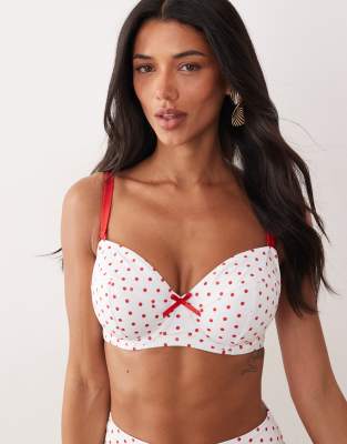 Peek & Beau - Haut de bikini à pois à armatures et bretelles contrastantes - Rouge et blanc