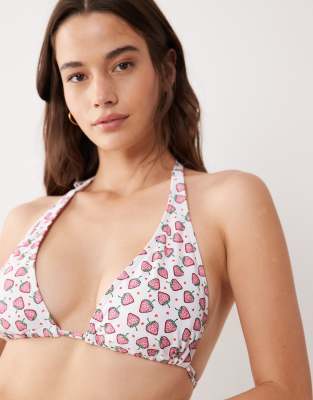 Haut de bikini triangle à bonnets couvrants et imprimé fraises-Rouge 16E-F