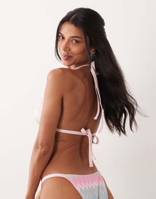 Peek & Beau - Haut de bikini triangle à chevrons - Bleu et rose, 4 de 4