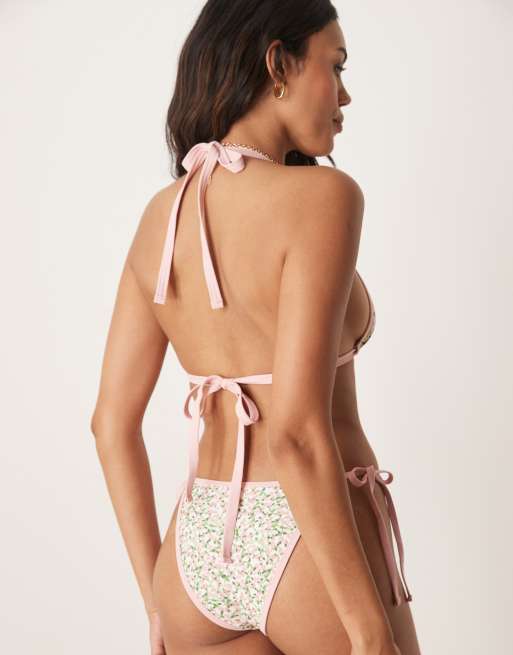 Peek & Beau - Haut de bikini triangle à liserés contrastants - Rose à petites fleurs, 3 de 4