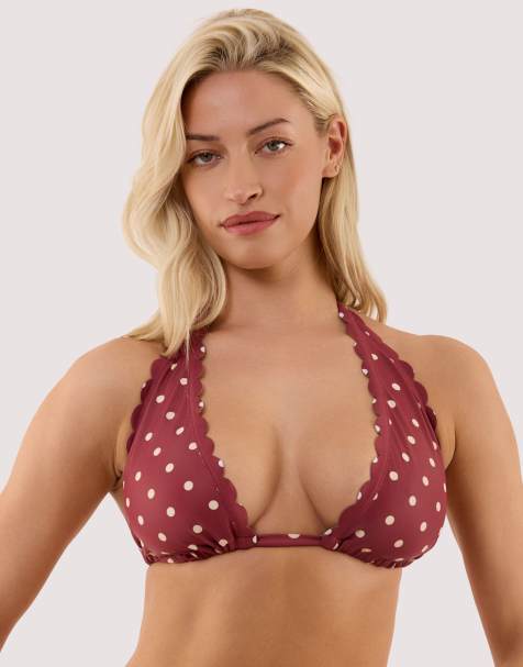 Peek & Beau Hazel wine spot high apex triangle bikini top in wine - view 1