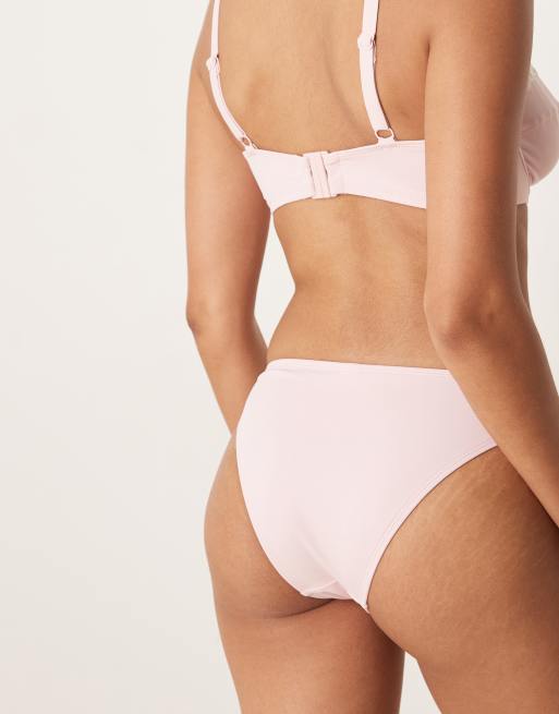 Peek & Beau high leg bikini bottoms with cream lace trim in pink, 4 of 4