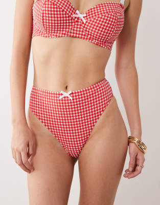 Peek & Beau High Waist Bikini Bottom With Bow Detail In Red