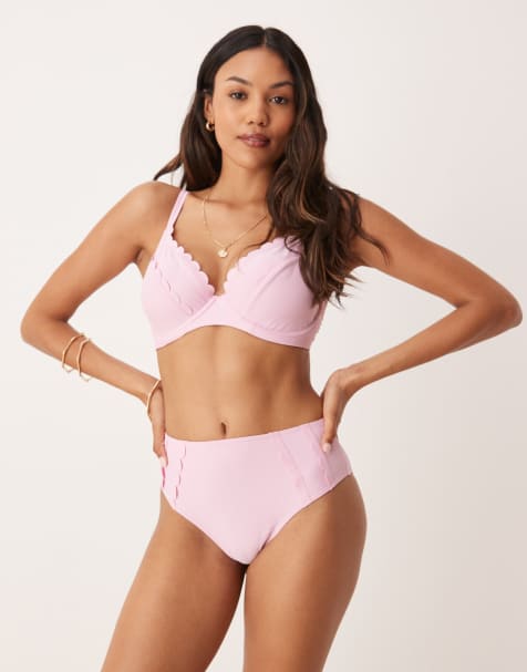Peek & Beau high waist bikini bottom with double scallop detail in baby pink - view 1