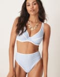 [Peek & Beau] Peek & Beau high waist bikini bottoms with contrast binding in blue gingham 8 Blue