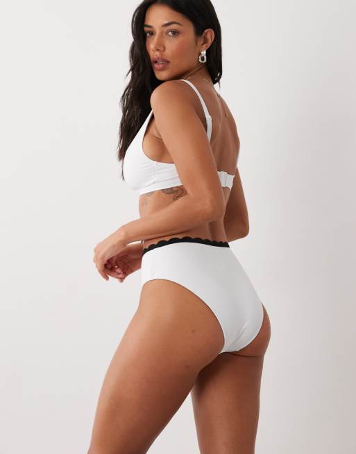 Peek & Beau high waist contrast scallop bikini bottoms in white, 2 of 4
