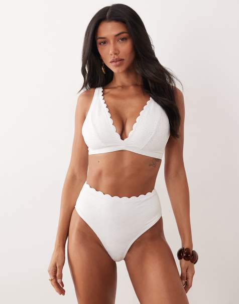 Peek & Beau - Hvid bikinitop med dyb udskæring og broderie anglaise - view 1