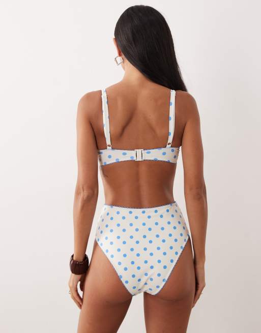 Peek & Beau - Hvide bikinitrusser med høj talje og blå polkaprikker, 4 af 4