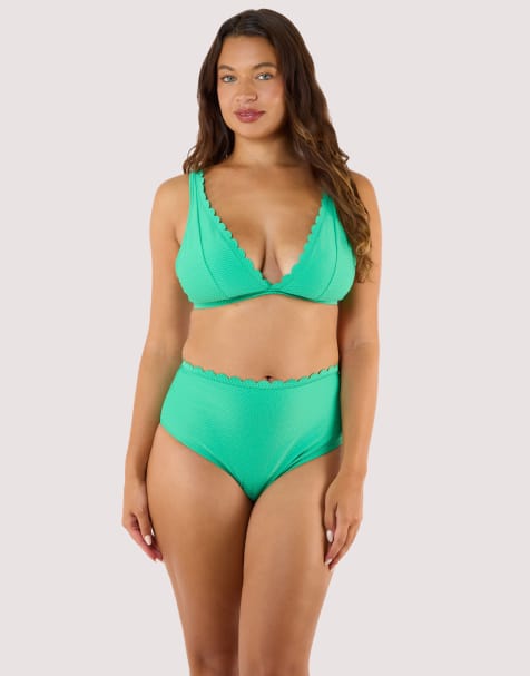 Peek & Beau Jade scallop high apex triangle bikini top in green - view 1