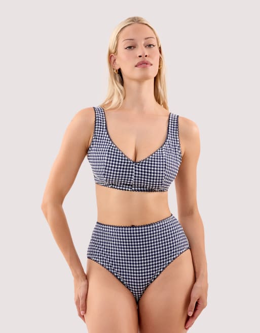 Peek & Beau Joanna navy gingham seersucker crop bikini top in navy, 4 of 4