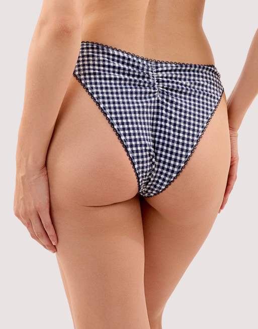 Peek & Beau Joanna navy gingham seersucker high waist bikini brief in navy, 2 of 3