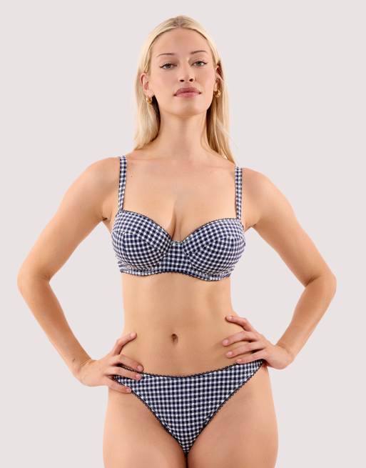 Peek & Beau Joanna navy gingham seersucker high waist bikini brief in navy, 3 of 3