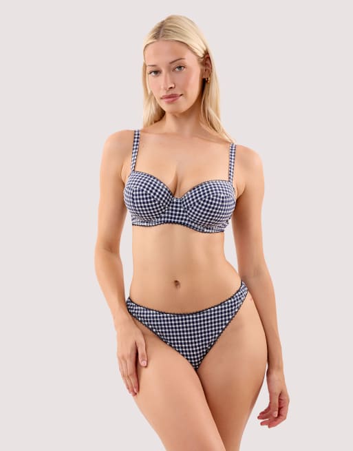 Peek & Beau Joanna navy gingham seersucker underwired balcony bikini top in navy, 4 of 4