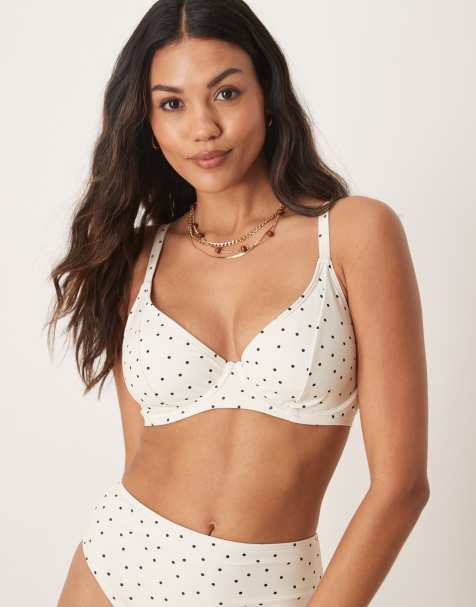 Peek & Beau mini polka dot underwire bikini top in cream and black