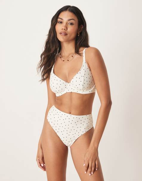 Peek & Beau mini polka dot high waist bikini bottom in cream and black