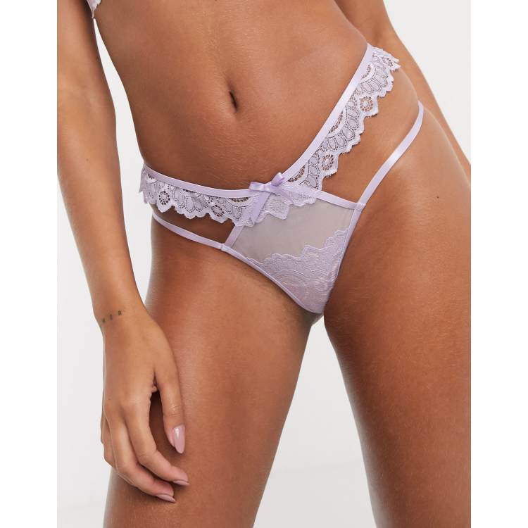 Peek & Beau lace thong in lilac and pale pink