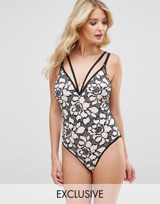 Peek & Beau - Maillot 1 pièce en dentelle bicolore, bonnets DD à G