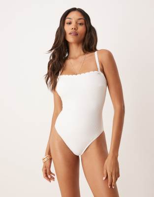 Maillot 1 pièce à pois texturés - Blanc 6E-F