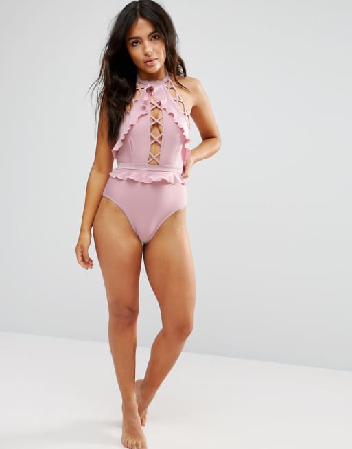 Maillot de bain 1 piece avec volant hot sale