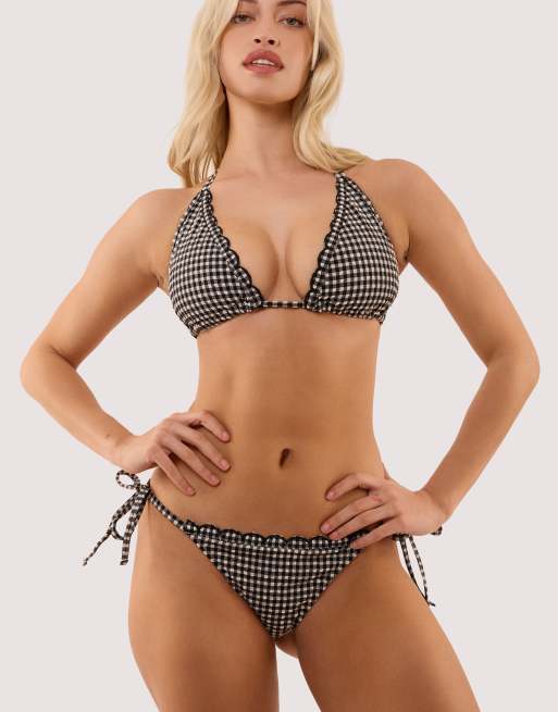 Peek & Beau Margot gingham scallop trim triangle bikini top in black & white, 4 of 4