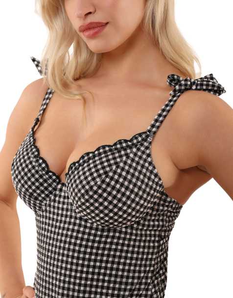 Peek & Beau Margot gingham seersucker underwire swimsuit in black & white - view 1