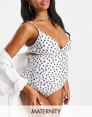 Peek & Beau Maternity Exclusive cut out swimsuit in polka dot-Multi