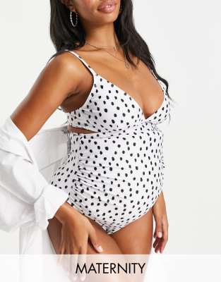 Peek & Beau Maternity Exclusive Cut Out Swimsuit In Polka Dotmulti