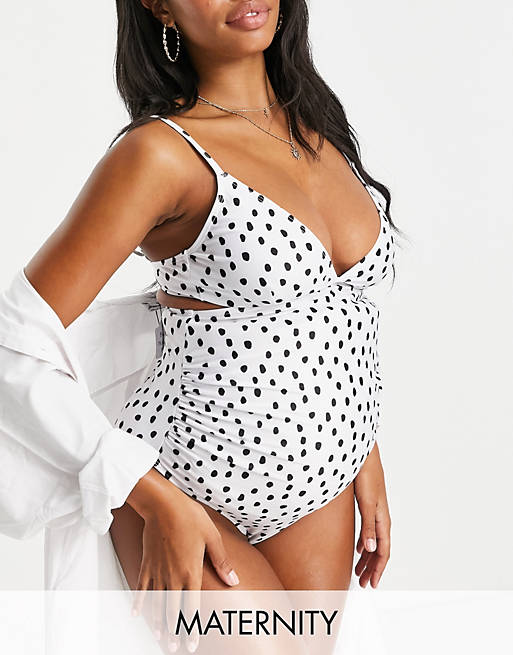 Peek & Beau Maternity Exclusive cut out swimsuit in polka dot