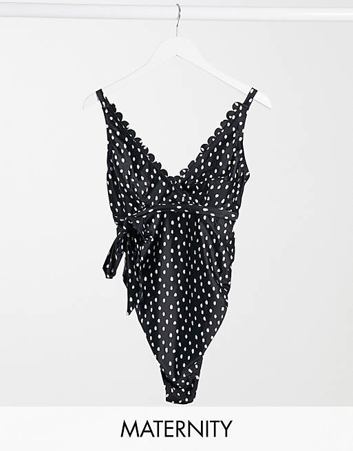 Peek & Beau Maternity Exclusive Scallop swimsuit in polka dot