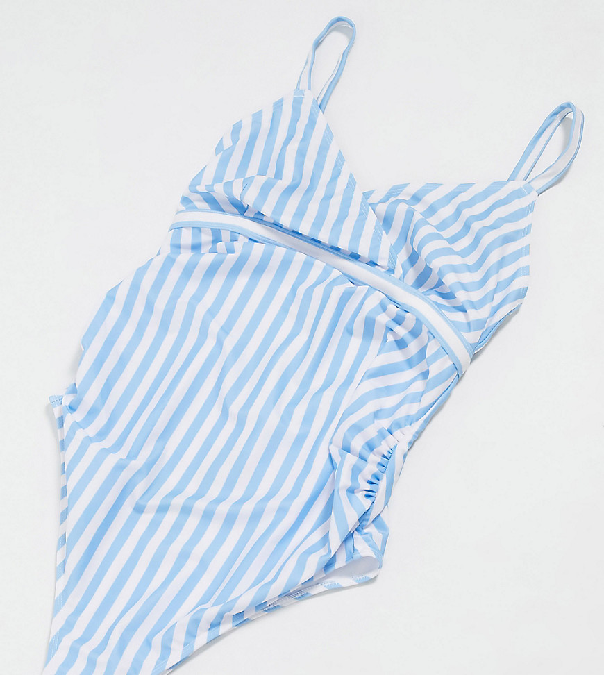 Peek & Beau Maternity Exclusive Wrap Front Swimsuit In Blue Stripe D-f