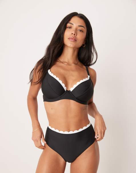 Peek & Beau Mix and Match bikini set with contrast scallop edge in black - view 1