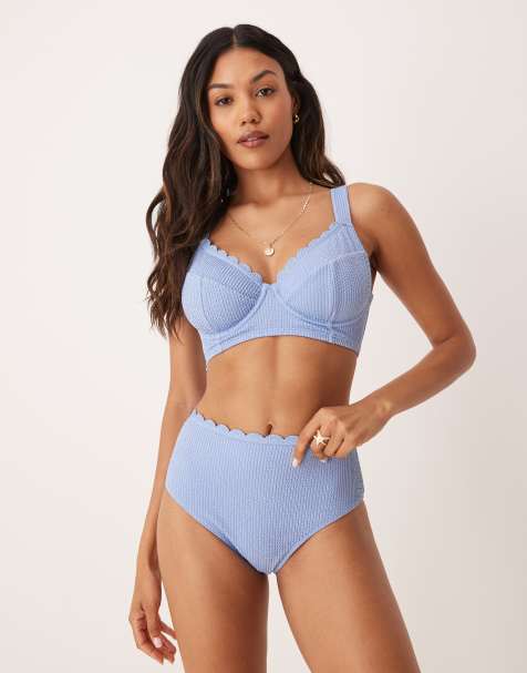 Peek & Beau crinkle underwire bikini top with scallop detail in blue