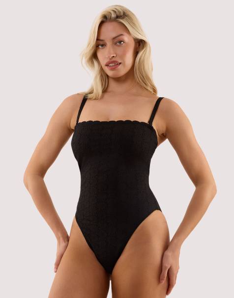 Peek & Beau Nikki black broderie scallop bandeau swimsuit in black - view 1