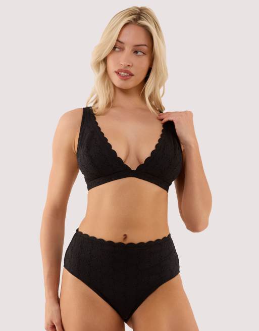 Peek & Beau Nikki black broderie scallop high apex bikini top in black, 4 of 4