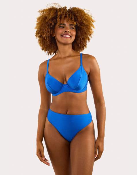 Peek & Beau cornflower underwired plunge bikini top in blue