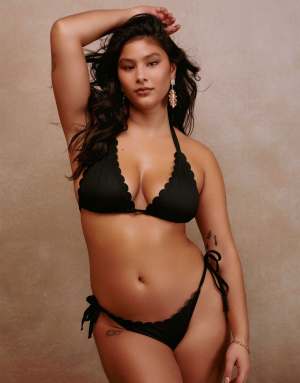 Peek & Beau Peek & beau exclusive mix & match scallop tie side bikini bottom in black