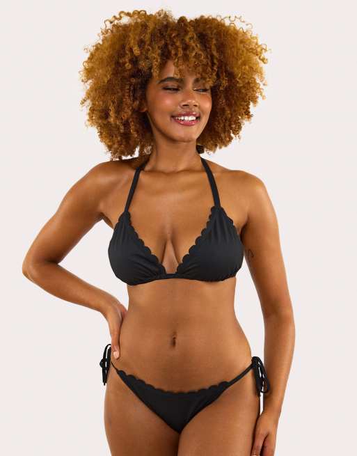 Peek & Beau Peek & beau fuller bust mix & match scallop triangle bikini top in in black, 4 of 4