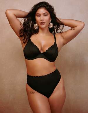 Peek & Beau Peek & beau mix & match scallop high waist bikini bottom in in black
