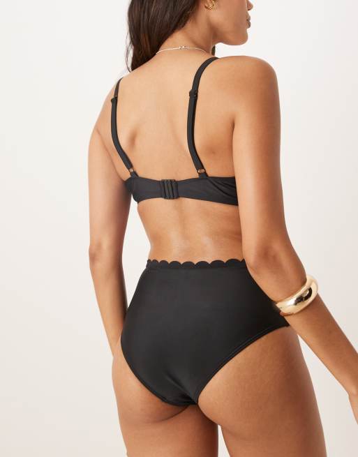 Peek & Beau Fuller Bust scallop high waist bikini bottom in black