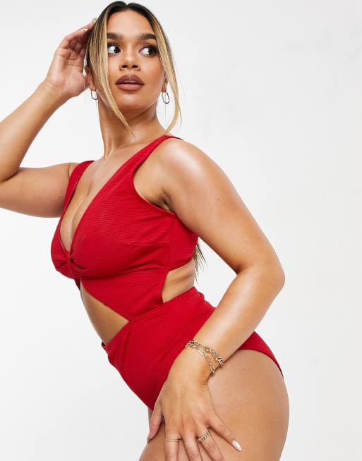 Peek & Beau - Poitrines généreuses - Exclusivité - Maillot 1 pièce texturé à découpes - Rouge, 3 de 4