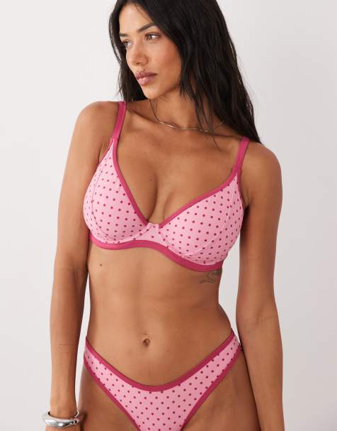 Peek & Beau – Różowa góra od bikini w kontrastowe groszki z fiszbinami - view 1